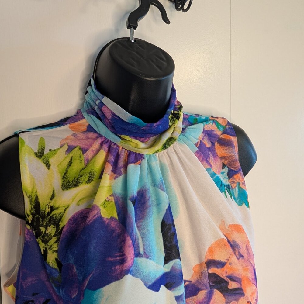 EUC Worthington Floral Mock Neck Sleeveless Multicolor SZ L - Picture 2 of 6